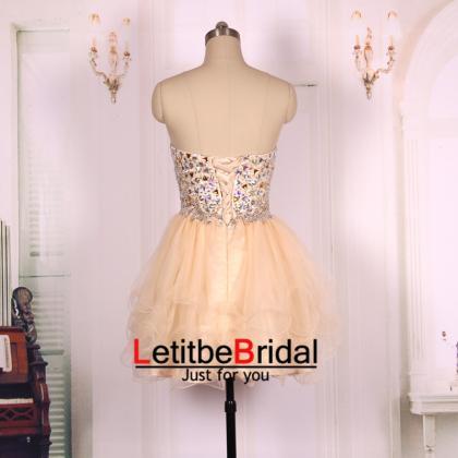 2016 Ball Gown Sweetheart Beaded Champagne Tulle..