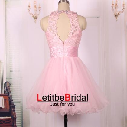 2016 Ball Gown Open Back Short Pink Lace Prom..