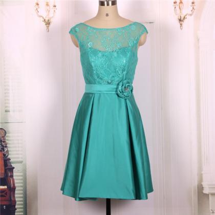 2016 A Line Ball Gown Green Short Lace Prom..