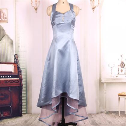 Ball Gown Halter Satin Lavender High Low Prom..
