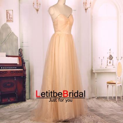 Ball Gown Sweetheart Tulle Long Champagne Prom..