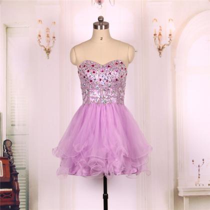 Ball Gown Sweetheart Beaded Purple Tulle Short..