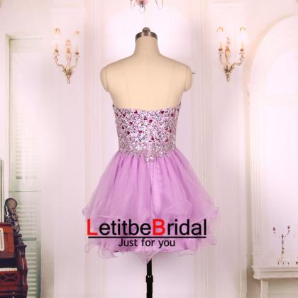 Ball Gown Sweetheart Beaded Purple Tulle Short..