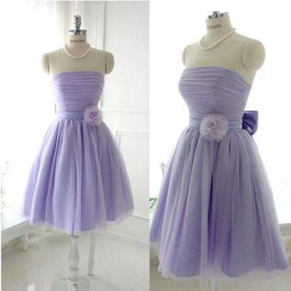 Ball Gown Strapless Lavender Tulle Short Prom..