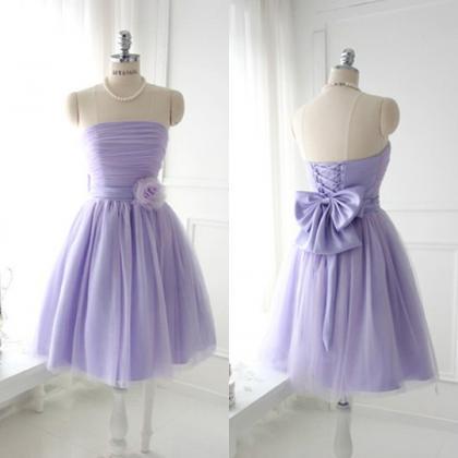 Ball Gown Strapless Lavender Tulle Short Prom..