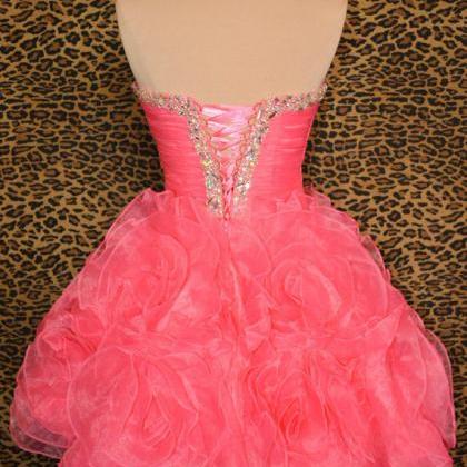 Ball Gown Sweetheart Watermelon Pink Organza Short..