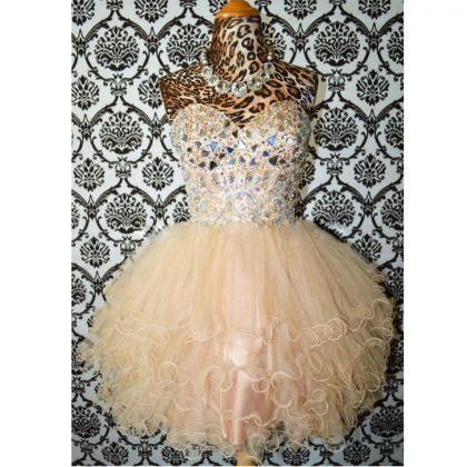 2016 Ball Gown Sweetheart Beaded Tulle Champagne..