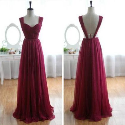 A Line Wine Red Open Back Sexy Prom Dresses Gowns..