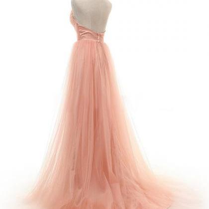 2016 A Line Sweetheart Tulle Coral Pink Long Prom..