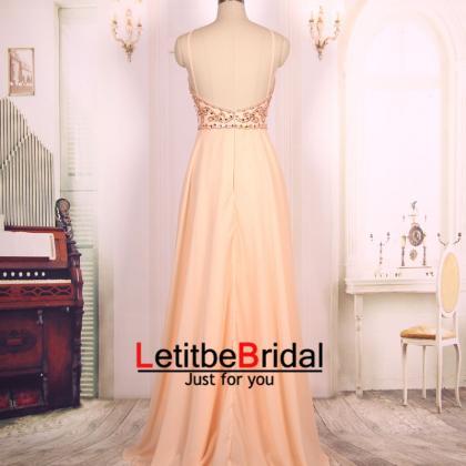 Custom A Line Pink Beaded Long Sexy Backless Prom..