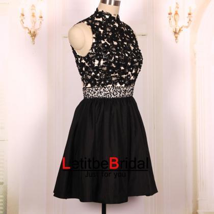 Custom Ball Gown Lace Short Sexy Backless Black..