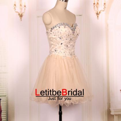 Custom Ball Gown Sweetheart Beaded Tulle Champagne..