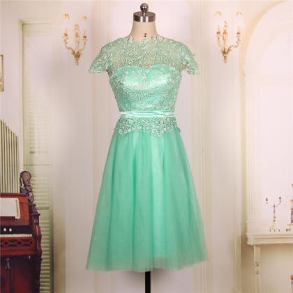 Custom Ball Gown Cap Sleeves Lace Short Turquoise..