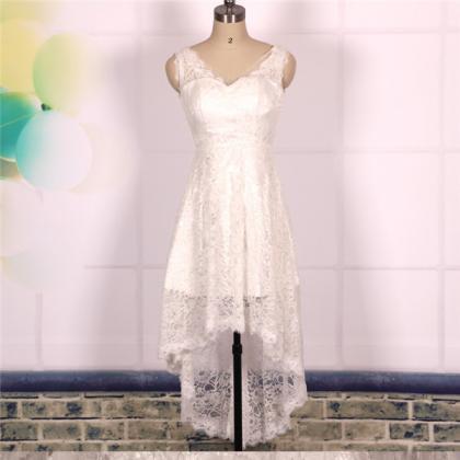 Custom Ivory Lace Short High Low Prom Dresses..