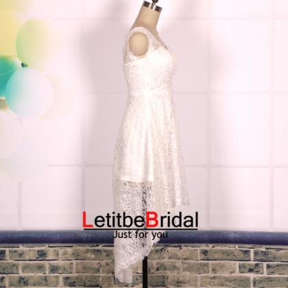 Custom Ivory Lace Short High Low Prom Dresses..