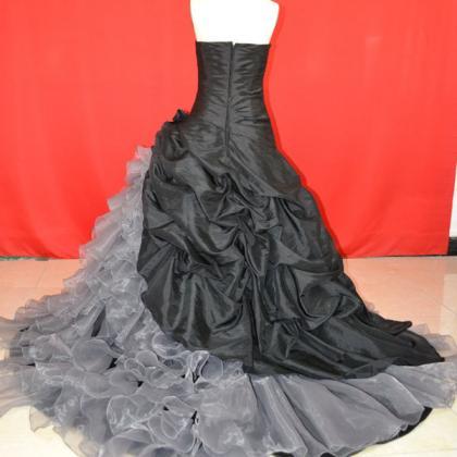 Custom Ball Gown Strapless Long Black Silver Prom..