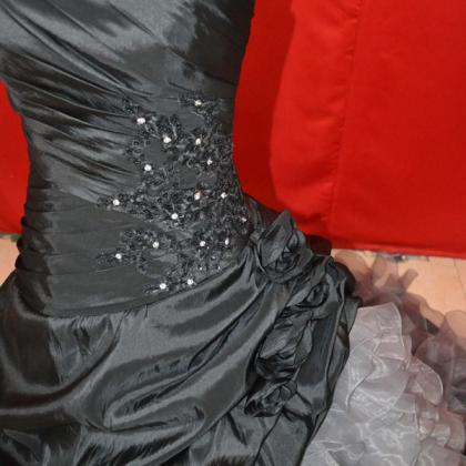 Custom Ball Gown Strapless Long Black Silver Prom..