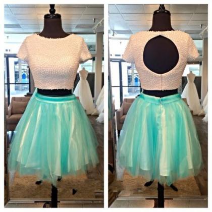 Custom A Line Ball Gown Pearls Beaded Short..
