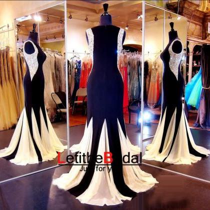 Custom Beaded Black Long Mermaid Prom Dresses..