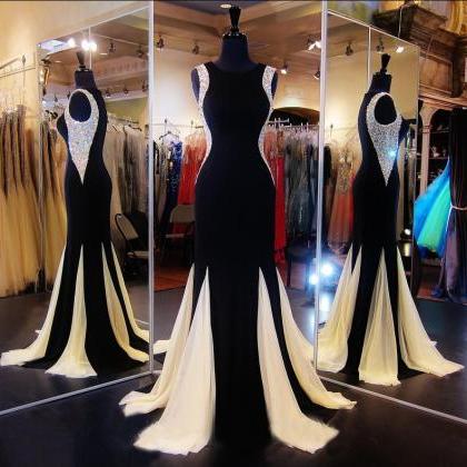 Custom Beaded Black Long Mermaid Prom Dresses..