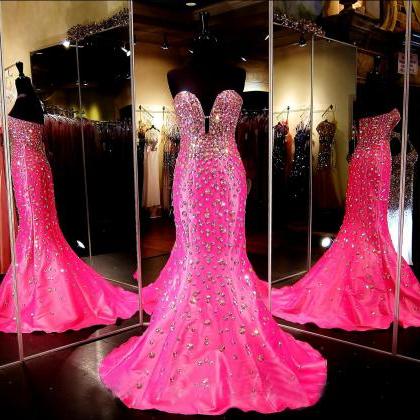 Custom Sweetheart Sparkle Satin Pink Prom Dresses,..