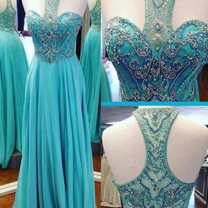 Custom Beaded Turquoise Prom Dresses, Prom Dress,..