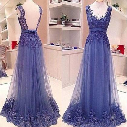 Custom Blue Prom Dress, Tulle Prom Dresses,lace..
