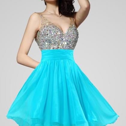 Custom Sparkle Short Prom Dress,blue Prom..