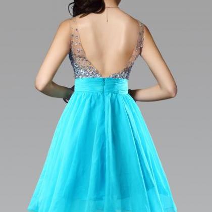 Custom Sparkle Short Prom Dress,blue Prom..