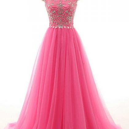 Custom Beaded Prom Dress, Pink Evening..