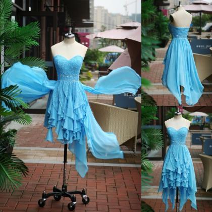 Blue Prom Dress,short Prom Dress,beaded Prom..