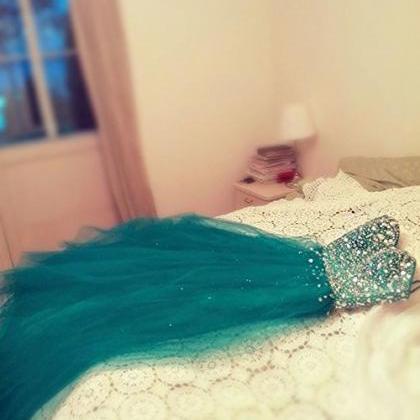 Turquoise Prom Dress, Tulle Prom Dress,long Prom..