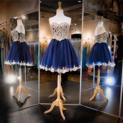 Navy Blue Prom Dress,short Prom Dress, Prom..