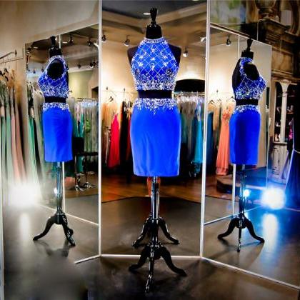 2 Piece Prom Dress,royal Blue Prom Dress,short..