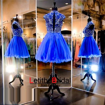 Royal Blue Prom Dress,short Prom Dress,high Neck..