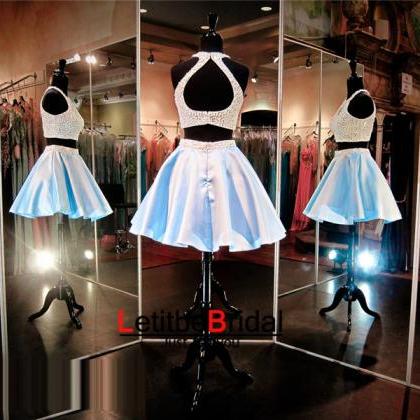 Light Blue Prom Dress,short Prom Dress,2 Piece..