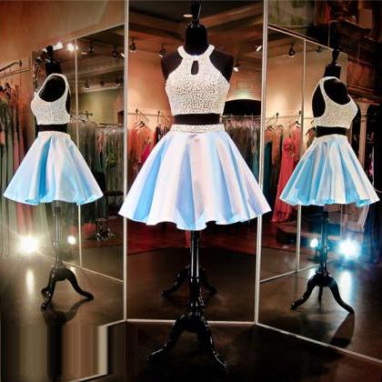 Light Blue Prom Dress,short Prom Dress,2 Piece..