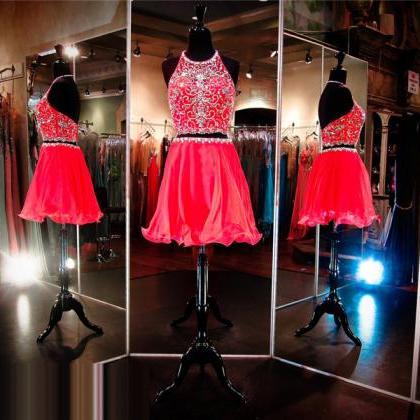 2 Piece Prom Dress,short Prom Dress,halter Prom..