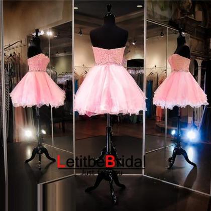 Pink Prom Dress,short Prom Dress,lace Prom Dress,..