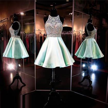Mint Prom Dress,short Prom Dress,satin Prom..