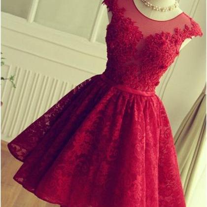 Adorable Knee-length Red Short Lace Prom Dress,..