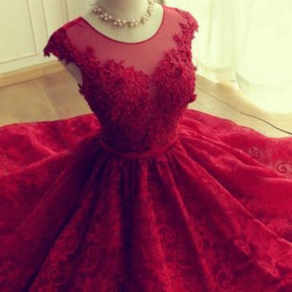 Adorable Knee-length Red Short Lace Prom Dress,..