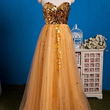 Prom Dresses, Gold Sequins Prom Gown,evening..