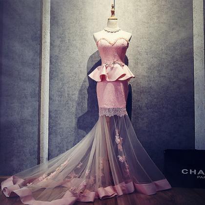 Mermaid Prom Dresses,pink Prom Gown,prom Dresses ,..
