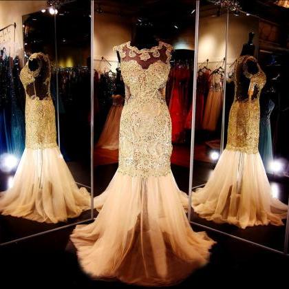 Prom Gown Champagne,mermaid Prom Dresses, Rt0002