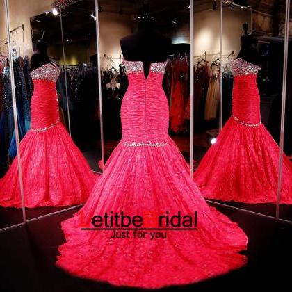 Prom Dress Pink, Lace Prom Dress, Mermaid Prom..