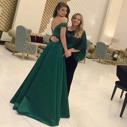 dark green off shoulder gown