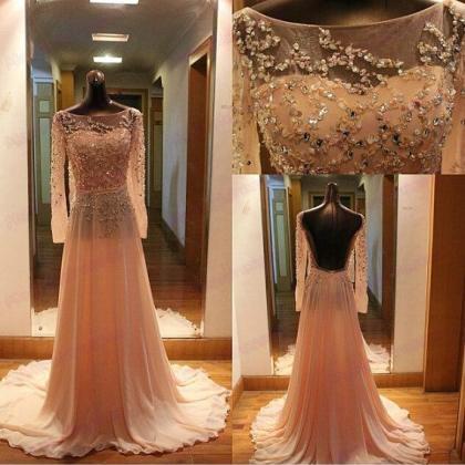Prom Dresses,prom Gown,pink Prom Dress,long Sleeve..