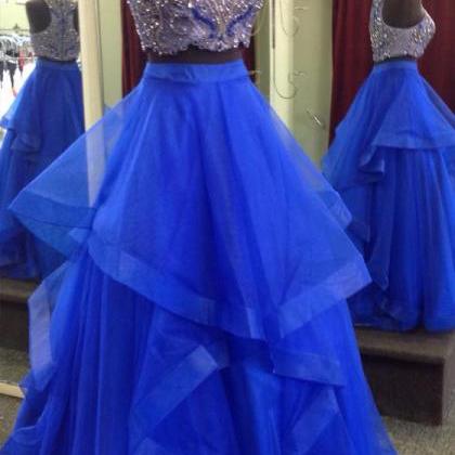 Royal Blue Two Piece Prom Dress Gown Beaded,formal..