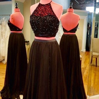 Long Two Piece Prom Dress Gown Black ,evening..